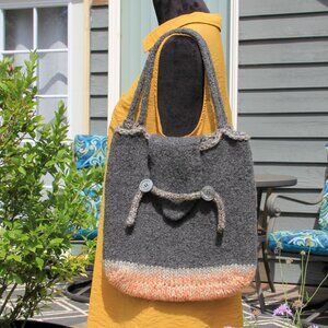 Handmade Felted Wool Grey and Peach Bag in Excellent Condition